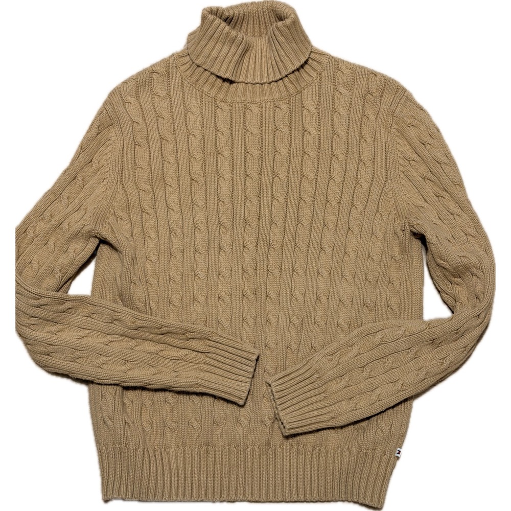 Tommy Hilfiger Womens Tan Cable Knit Turtleneck Cotton Sweater L L/G